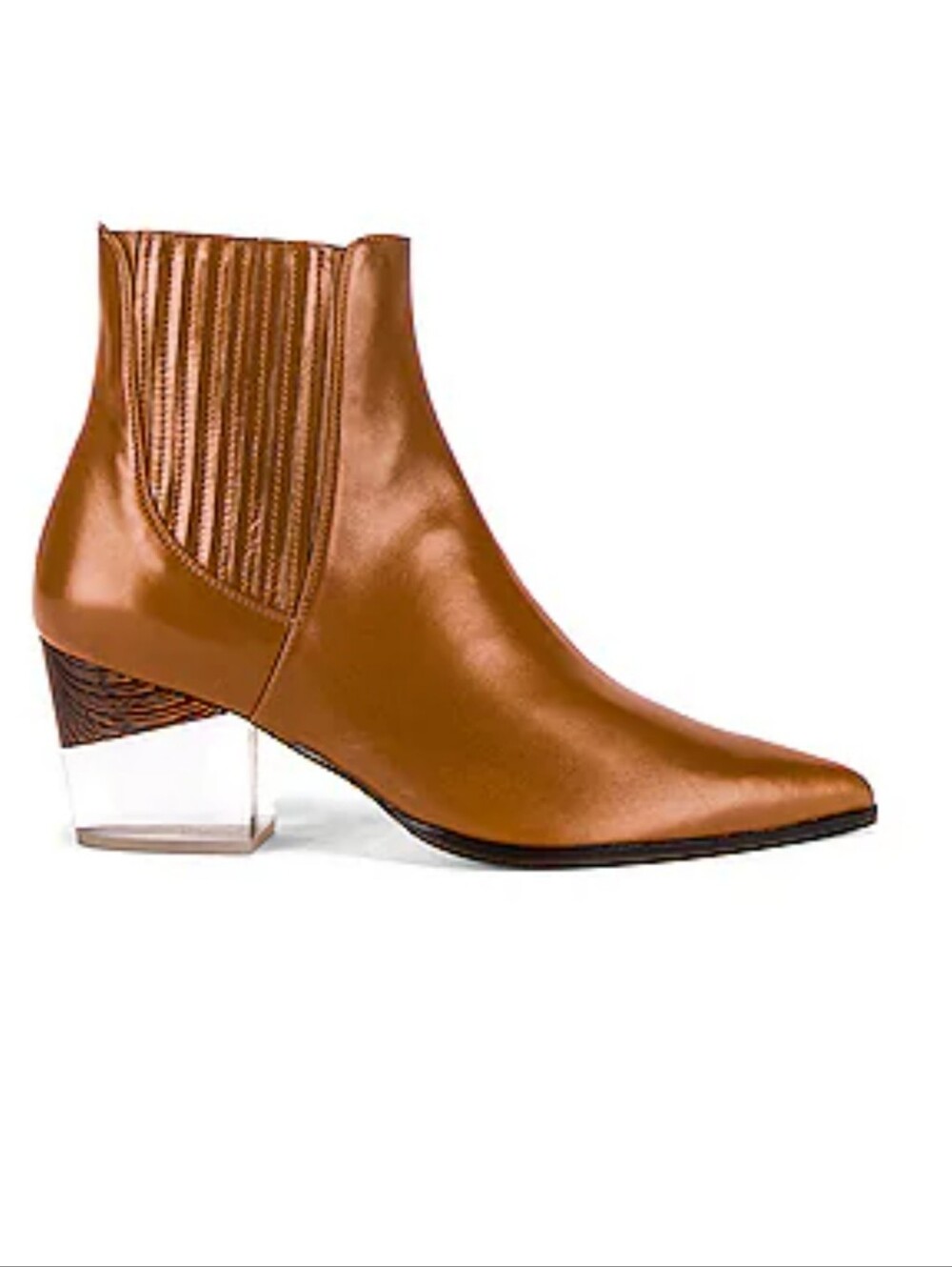 *Birman* Bravo Ankle Bootie with Clear Block Heel In Cognac Leather